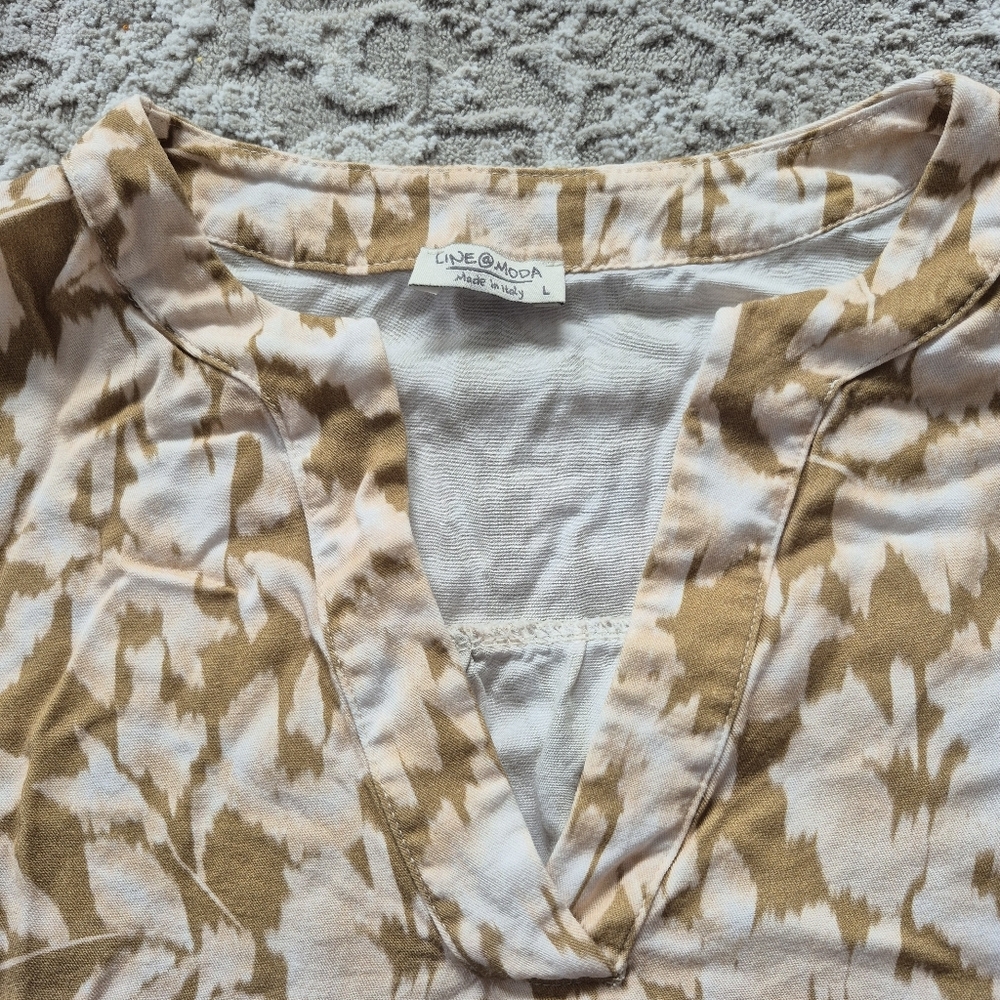 Line @ Moda Women's Italian Brown Abstract Floral Longsleeved Blouse Size Large - Picture 4 of 6